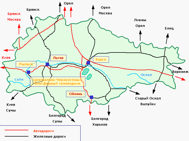 Схема достопримечательностей Курской области